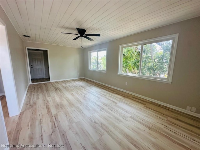 602 Wilhite St, Avon Park, FL 33825 - unfurnished room with light wood-type flooring, wood ceiling, ceiling fan, baseboards, and visible vents