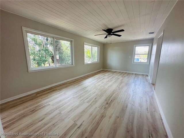 602 Wilhite St, Avon Park, FL 33825 - empty room with wood ceiling, plenty of natural light, light wood-style flooring, and a ceiling fan