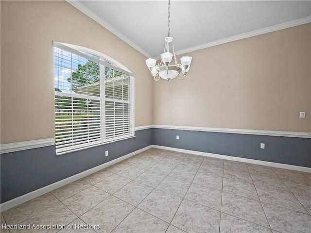 897 Entrance Rd, Avon Park, FL 33825 - tiled spare room with ornamental molding, baseboards, and a chandelier