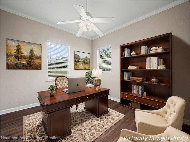 897 Entrance Rd, Avon Park, FL 33825 - office with dark wood-type flooring, ornamental molding, and plenty of natural light
