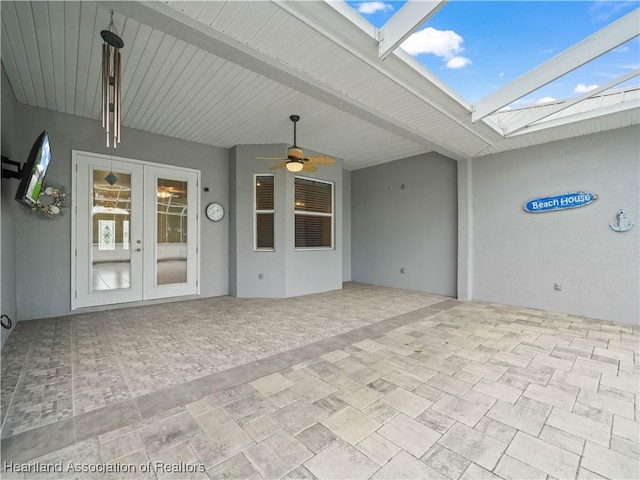 897 Entrance Rd, Avon Park, FL 33825 - view of patio / terrace with a lanai, french doors, and ceiling fan