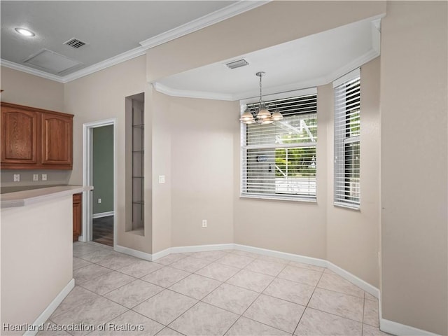 897 Entrance Rd, Avon Park, FL 33825 - unfurnished dining area with crown molding, light tile patterned floors, baseboards, and visible vents