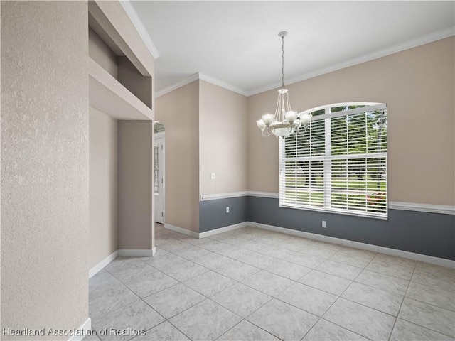 897 Entrance Rd, Avon Park, FL 33825 - unfurnished dining area featuring crown molding, an inviting chandelier, baseboards, and tile patterned floors