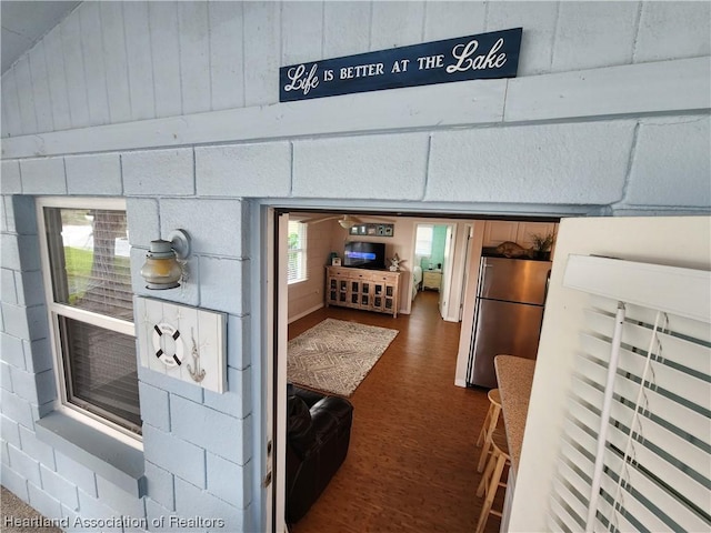 interior space featuring vaulted ceiling