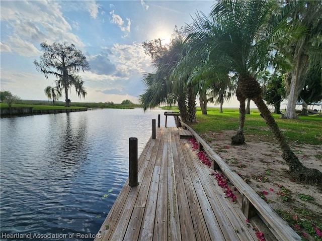 view of dock with a water view