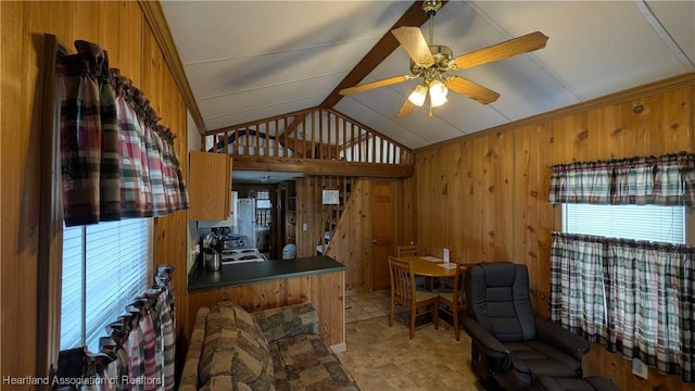 4232 Trails End Rd, Lorida, FL 33857 - office with wood walls, a ceiling fan, and vaulted ceiling