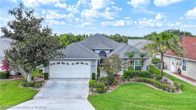 3195 E Pebble Dr, Avon Park, FL 33825 - ranch-style home featuring a front yard, driveway, an attached garage, and roof with shingles