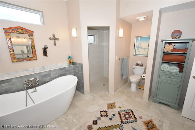 bathroom with separate shower and tub and toilet