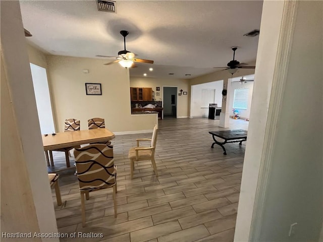 living room featuring ceiling fan