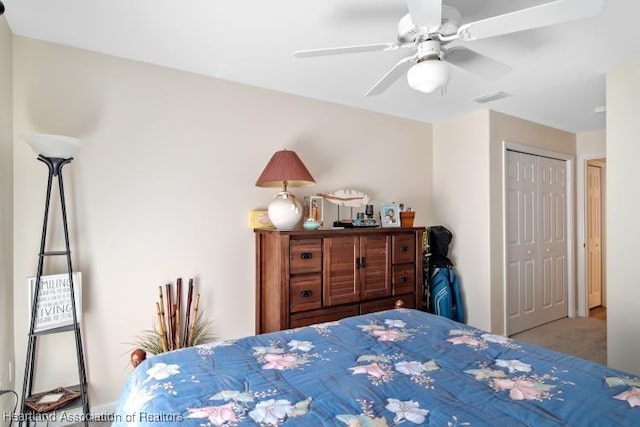 2033 Ashley Oaks Cir, Sebring, FL 33870 - bedroom with a closet, a ceiling fan, and visible vents