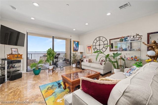 2351 Lakeview Dr Unit 219, Sebring, FL 33870 - living room featuring recessed lighting and crown molding