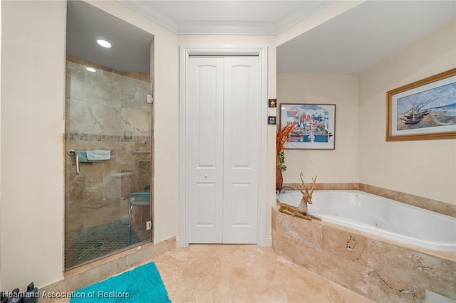 2351 Lakeview Dr Unit 219, Sebring, FL 33870 - full bathroom featuring a whirlpool tub, a shower stall, and crown molding