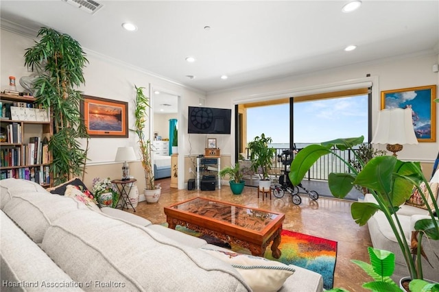 2351 Lakeview Dr Unit 219, Sebring, FL 33870 - living room featuring recessed lighting and crown molding