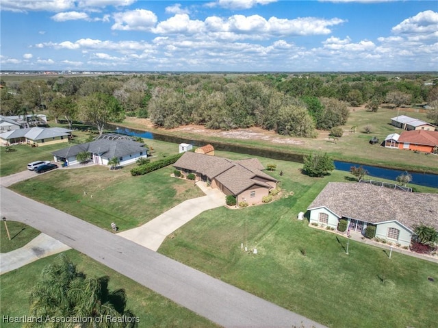 drone / aerial view featuring a water view