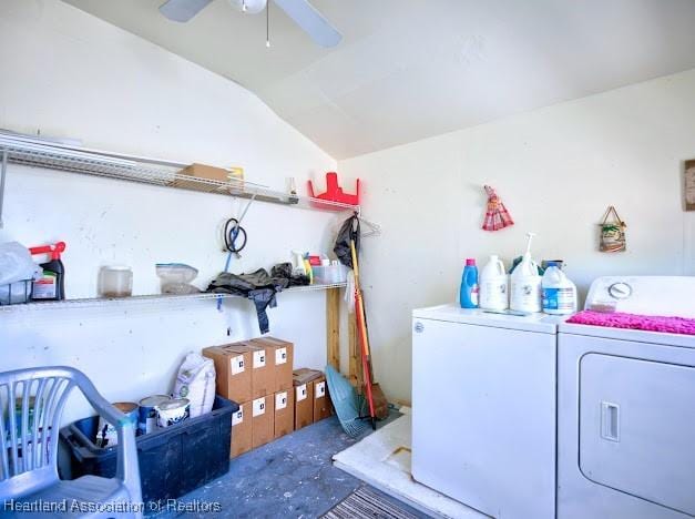 224 Montego Dr, Sebring, FL 33870 - washroom featuring ceiling fan, separate washer and dryer, and laundry area