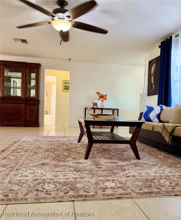 315 Sirena Dr, Lake Placid, FL 33852 - dining space with light tile patterned flooring, visible vents, and ceiling fan