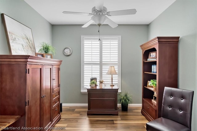 sitting room featuring light hardwood / wood-style flooring and ceiling fan