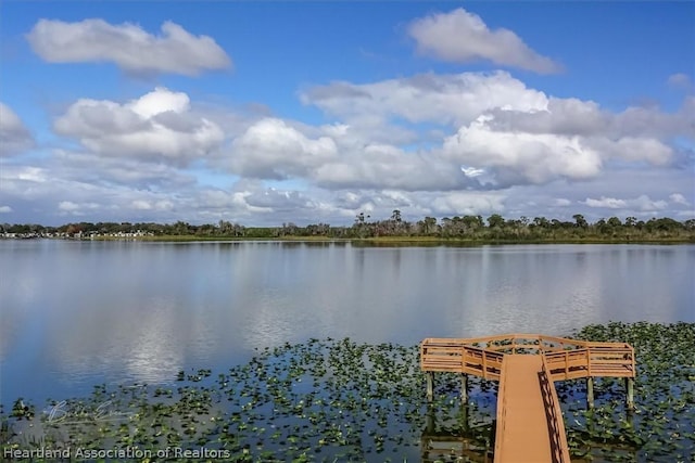 view of dock with a water view