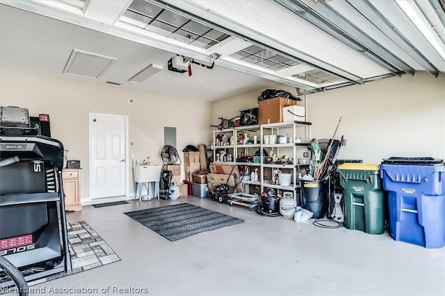 garage with a garage door opener