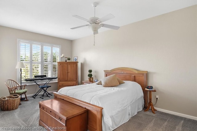 bedroom featuring carpet floors and ceiling fan