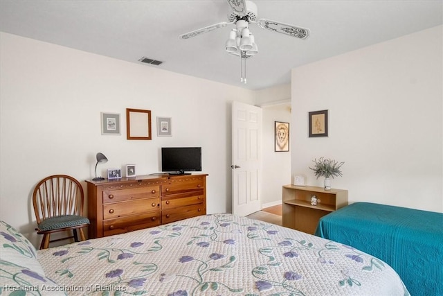 bedroom with visible vents and ceiling fan