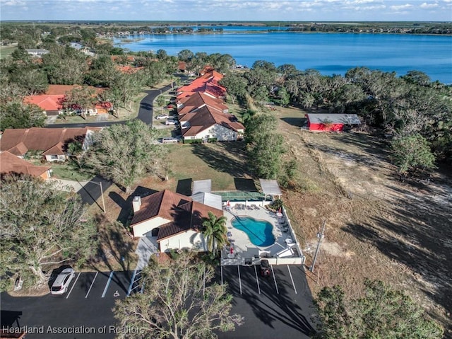 aerial view with a water view