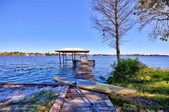 dock area featuring a water view