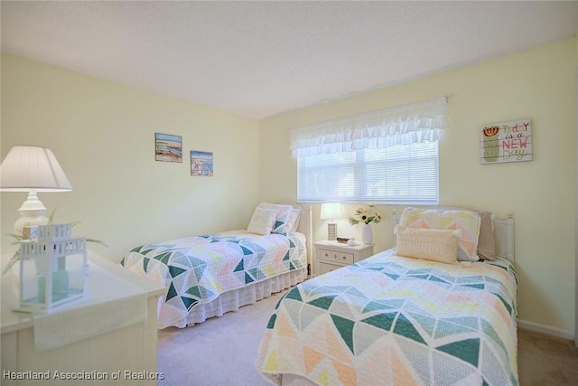 bedroom with light carpet