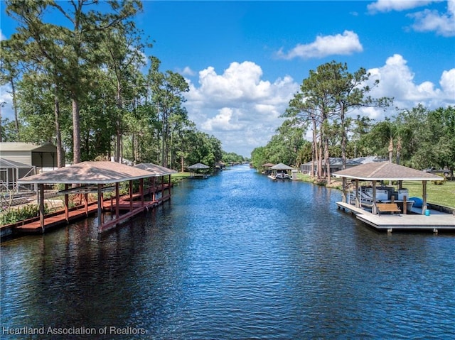 dock area featuring a water view