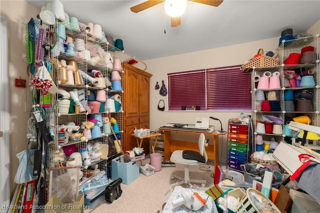interior space with a ceiling fan