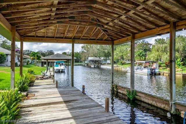 view of dock with a water view