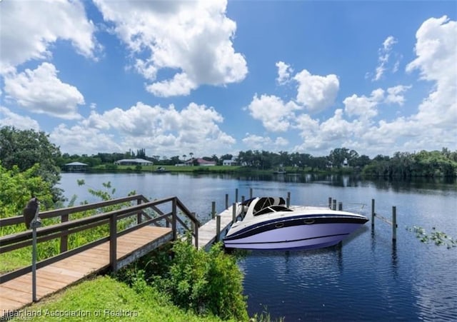 view of dock with a water view