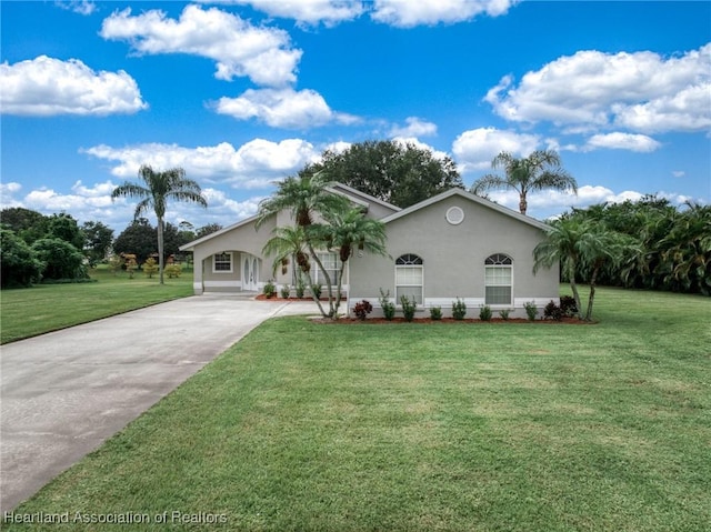 ranch-style house featuring a front lawn