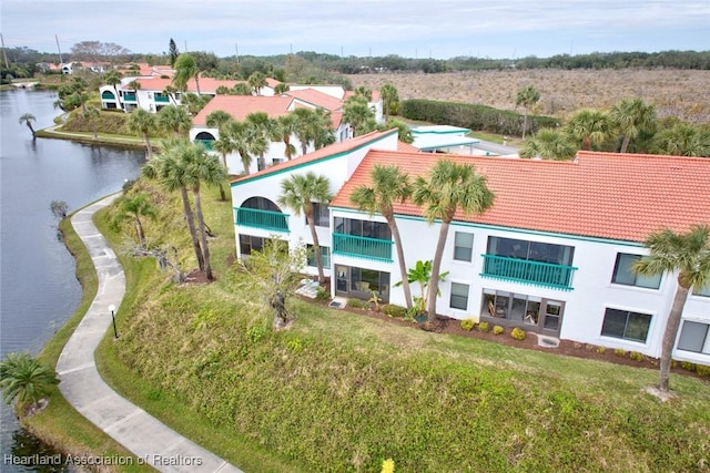 aerial view with a water view