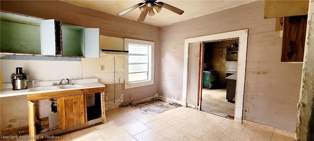 kitchen featuring ceiling fan and sink