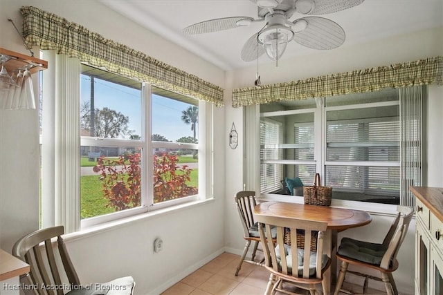 sunroom / solarium with ceiling fan