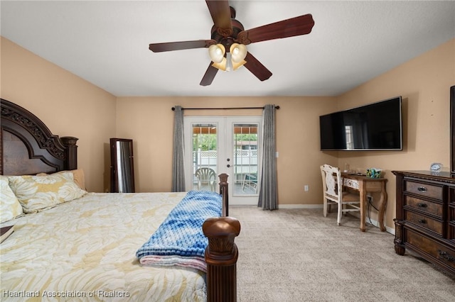 4023 Santa Barbara Dr, Sebring, FL 33875 - carpeted bedroom with access to exterior, french doors, baseboards, and ceiling fan