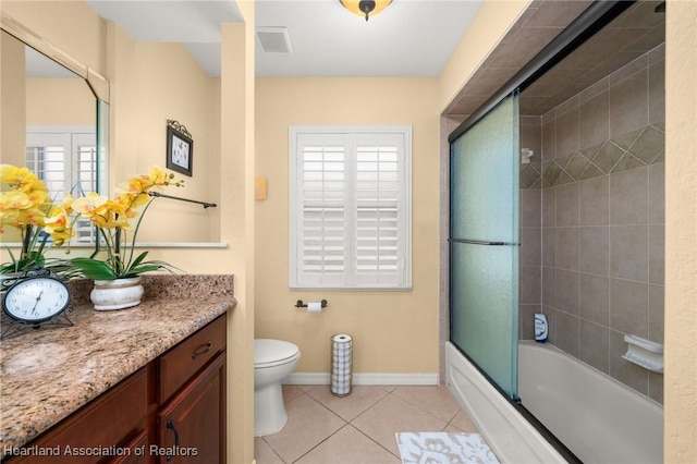 4023 Santa Barbara Dr, Sebring, FL 33875 - full bathroom featuring tile patterned floors, vanity, toilet, shower / bath combination with glass door, and baseboards