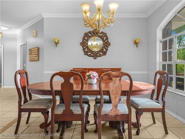 1494 Wilde St, Avon Park, FL 33825 - dining area with a chandelier, light tile patterned floors, and crown molding