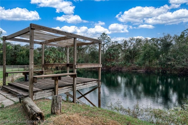 view of dock featuring a water view