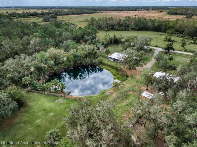 aerial view with a rural view and a water view