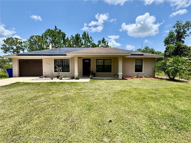 259 Condor Ave, Sebring, FL 33870 - ranch-style house featuring stucco siding, a garage, and solar panels