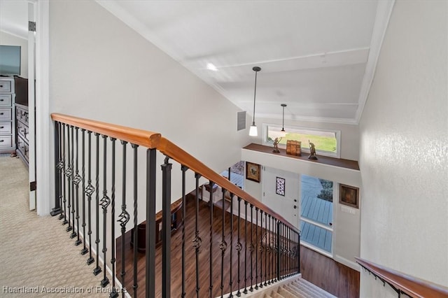 stairs featuring ornamental molding