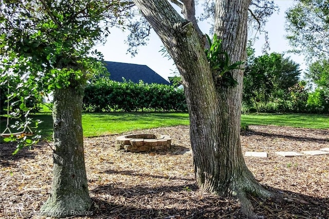 view of yard featuring a fire pit