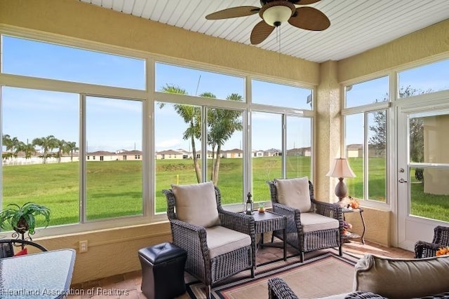 sunroom / solarium with ceiling fan