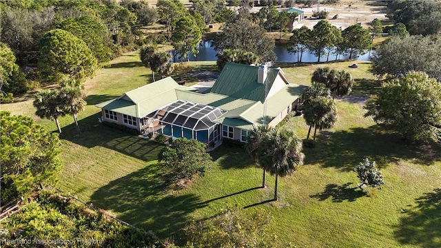 aerial view with a water view