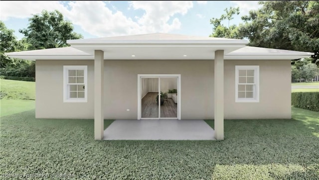 425 Floral Dr, Sebring, FL 33876 - back of property with a patio, a lawn, and stucco siding