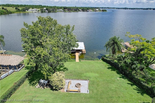 aerial view with a water view