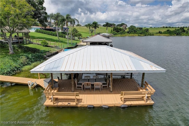 view of dock with a water view