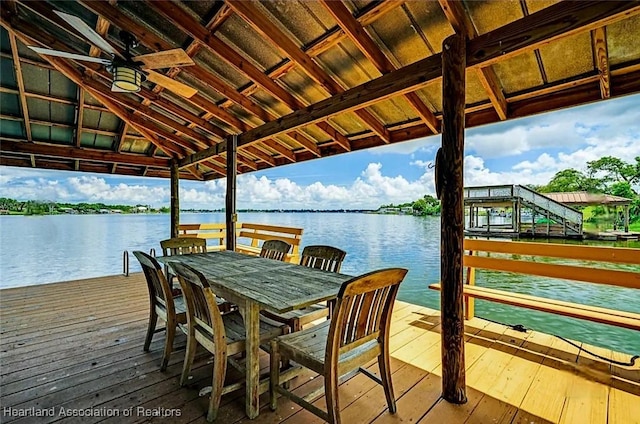 dock area with a water view